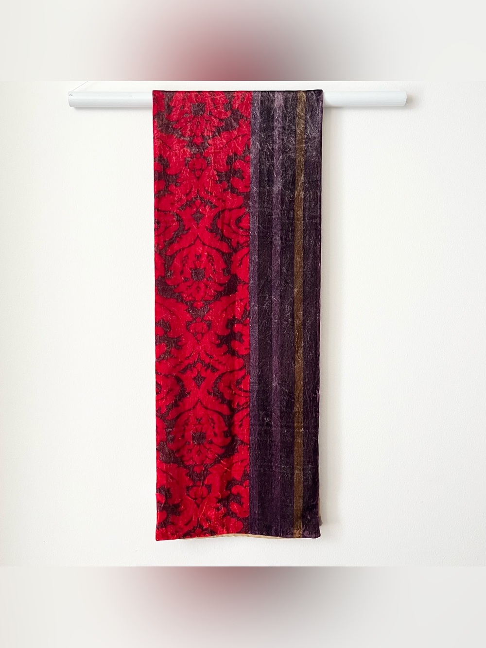 Ann Taylor Loft Women's Crushed Velvet Scarf Brocade Red Purple Boho Academia